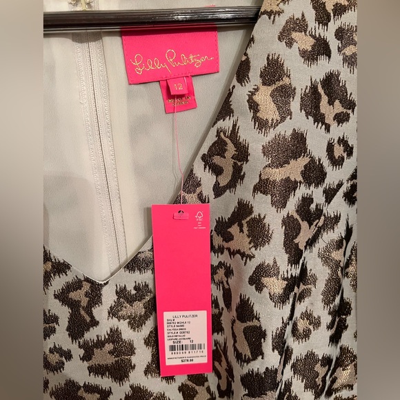 SOLD.  NWT Lilly Pulitzer Calyssa Dress Gold Metallic Leopard Jacquard | 12 - Picture 7 of 12